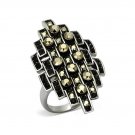Unique Black Crystal & Gold Bulleted Statement Ring ~ Stainless Steel Silver
