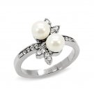 Beautiful Synthetic Pearl Flower Ring ~ Stainless Steel