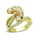 Beautiful Champagne Flower Fashion Ring Ion Gold Plated ~ Stainless Steel
