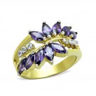 Lovely Two Tone (Gold & Silver) Synthetic Amethyst Ring ~ Stainless Steel