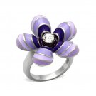 Pretty Purple & Lilac Crystal Flower Ring ~ Stainless Steel