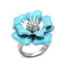 Beautiful Blue & White Rose Flower Multi Color Crystal Ring ~ Stainless Steel