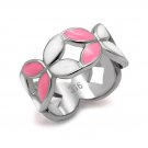 Pretty Pink & White Flower Petal Ring ~ Stainless Steel