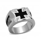 Black Epoxy Cross Ring ~ Stainless Steel Silver