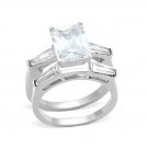 Stunning Rectangular CZ Engagement / Wedding Ring Set ~ Stainless Steel