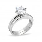 Classic Solitaire CZ Engagement / Wedding Ring Set ~ Stainless Steel