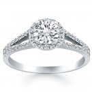 Diamond Halo Split Shank Engagement Ring in 14K White Gold .95 Carat