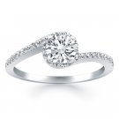 Bypass Swirl Diamond Halo Engagement Ring in 14K White Gold .66 Carats