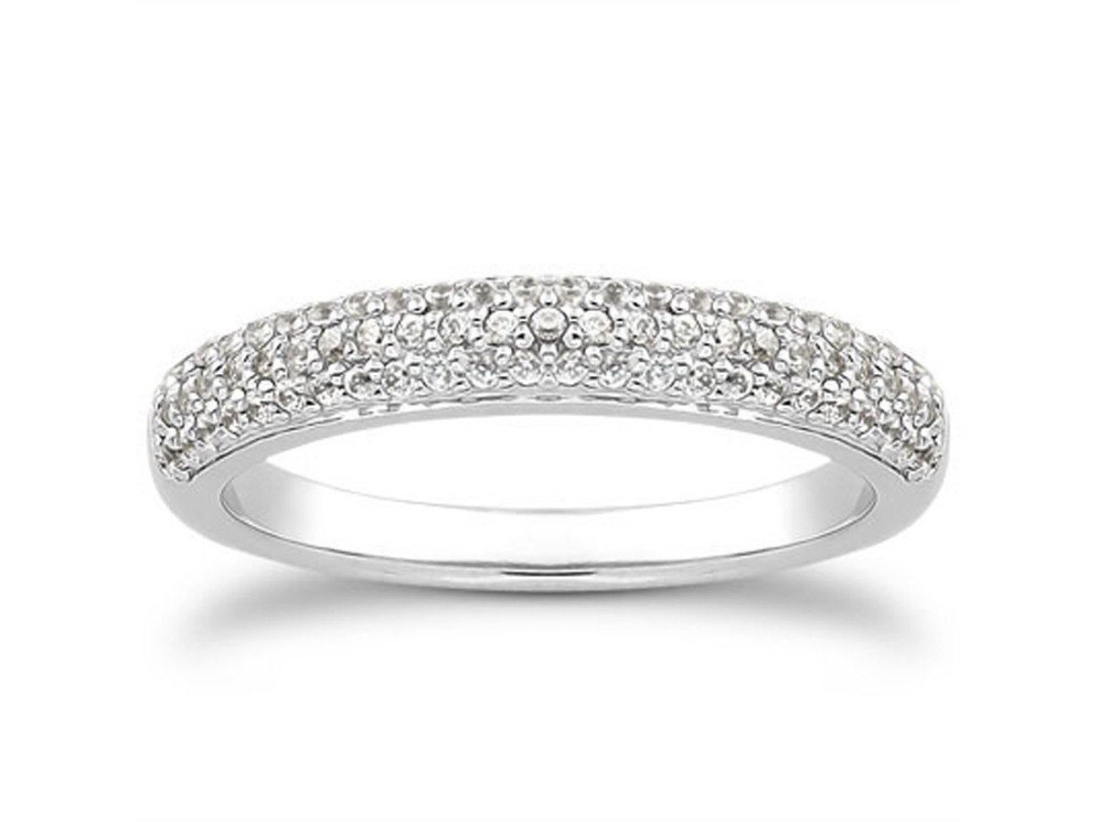 Triple Row Micro-Pave Diamond Wedding Ring Band 14K White Gold .41 Carat