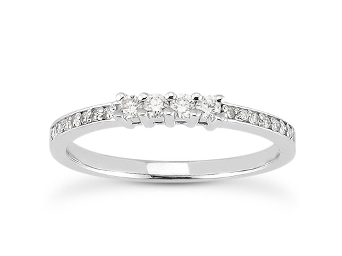 14K White Gold Diamond Wedding Ring Band with Prong and Pave Set Diamonds