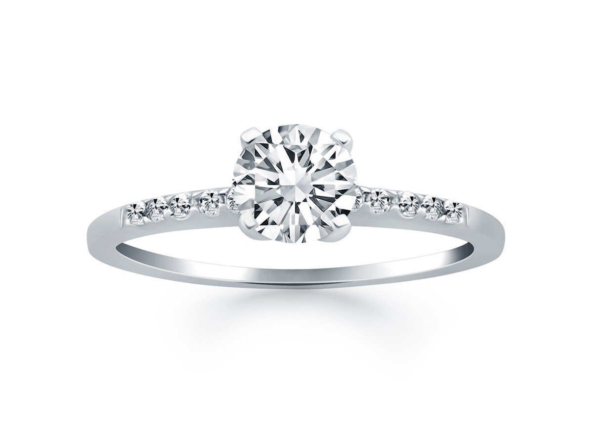 Engagement Ring with Pave Diamond Band Design in 14K White Gold .60 Carats