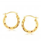 Textured Polished Round Hoop Earrings 14K Yellow Gold 5/8 inch Diameter