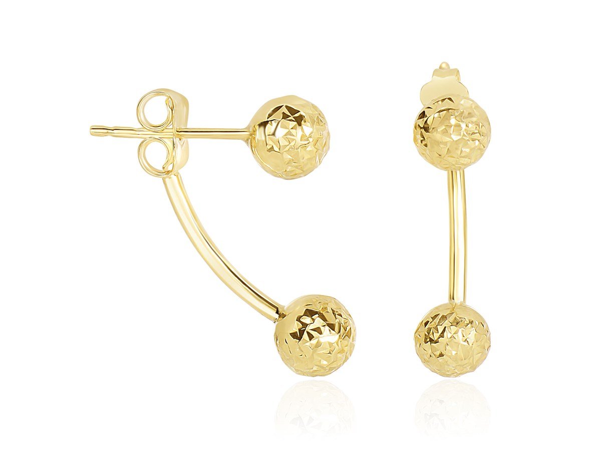 Diamond Cut Bead Style Double Sided Drop Earrings in 14K Yellow Gold