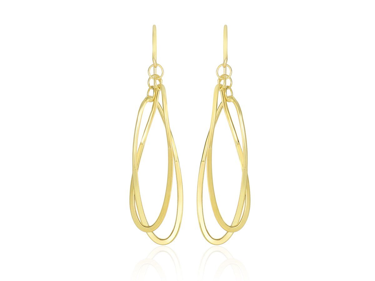 Interlaced Tube Oval Dangle Drop Earrings in 14K Yellow Gold