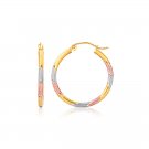 Textured Hoop Earrings in 14K Tri-Color Gold (1 inch Diameter)