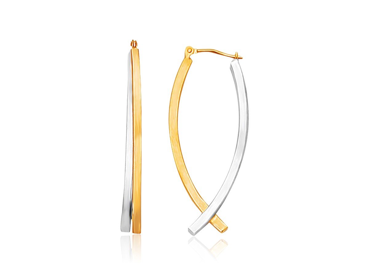 Two-Tone Dual Row Drop Earrings in 14K Yellow White Gold