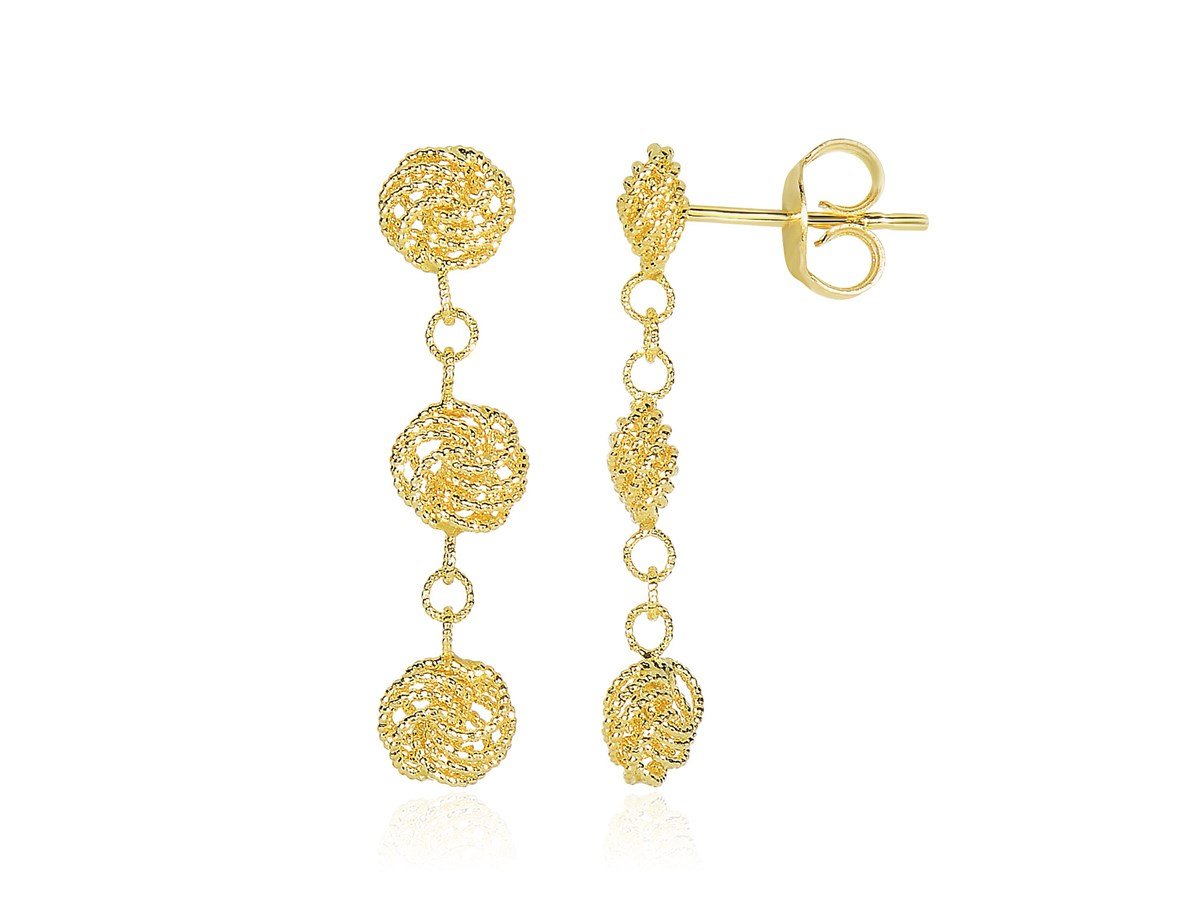 Lovely Textured Knot Dangle Drop Earrings in 14K Yellow Gold