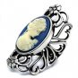 Lovely Ornate Vintage Style Cameo Long Ring ~ Stainless Steel Silver