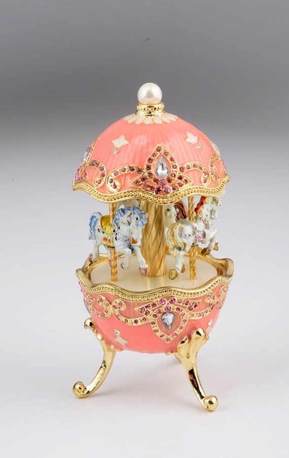 Pink Fabergé Style Egg w/ Horse Carousel