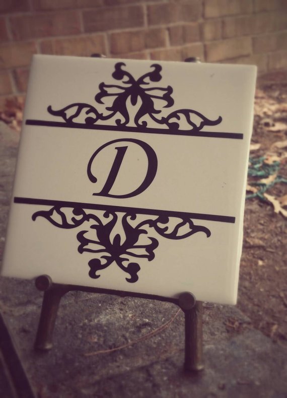 Ceramic Tile with Vinyl Lettering - Custom Monogram