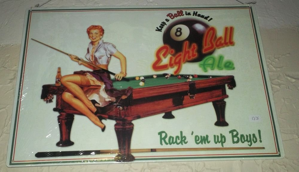 Metal Eight Ball Ale Pin Up Girl Beer Tin Sign Bar Man Cave Signs