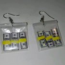 Fun Miniature Money Bag Charm Earrings Silver Wire Money Gift Stacks Wrapped Fun Miniature Money Bag Charm Earrings Silver Wire Money Gift Stacks Wrapped