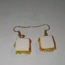 Delicious Sandwich Charm Earrings Gold Tone Wire Sandwich Miniature Clay Meat Delicious Sandwich Charm Earrings Gold Tone Wire Sandwich Miniature Clay Meat