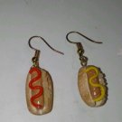 Miniature Hot Dog Charm Earrings Gold Tone Wires Mustard Ketchup Onion Snack Miniature Hot Dog Charm Earrings Gold Tone Wires Mustard Ketchup Onion Snack