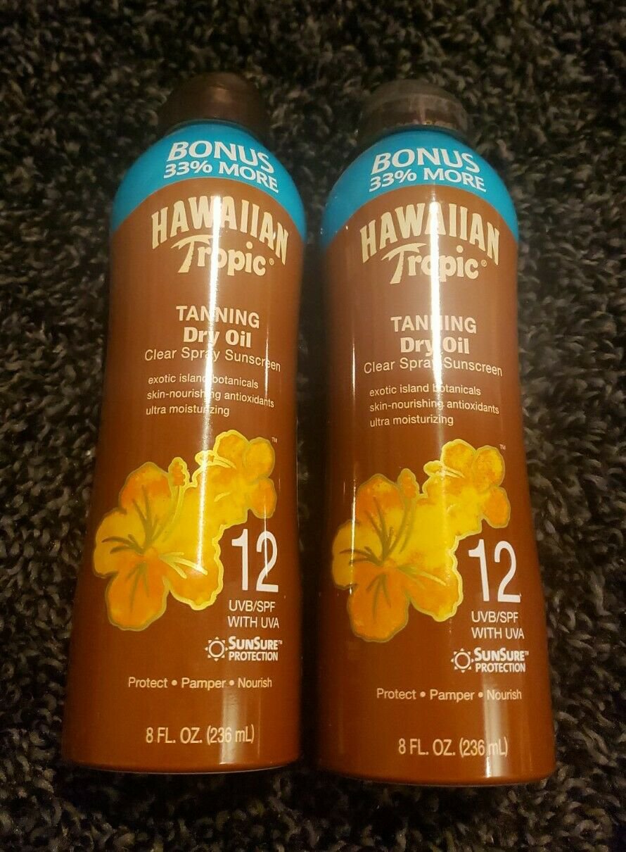 2 Hawaiian Tropic Tanning Dry Oil Clear Spray Sunscreen SPF 12 8 oz