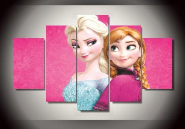 Anna and Elsa Disney Frozen Framed 5pc Oil Painting Wall Decor Cartoon Arr