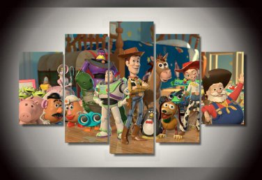 Toy Story Framed 5pc Oil Painting Wall Decor Woody Buzz Lightyear Disney Cartoon