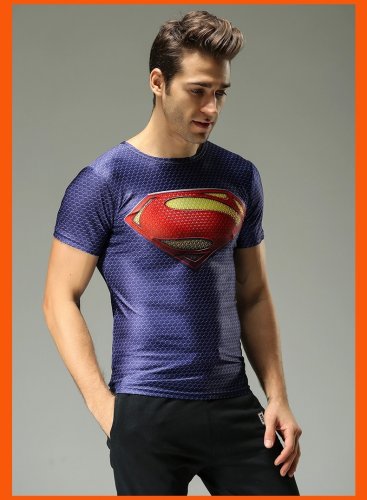 Superman Blue Red Compressed Fit SuperHero T Shirt