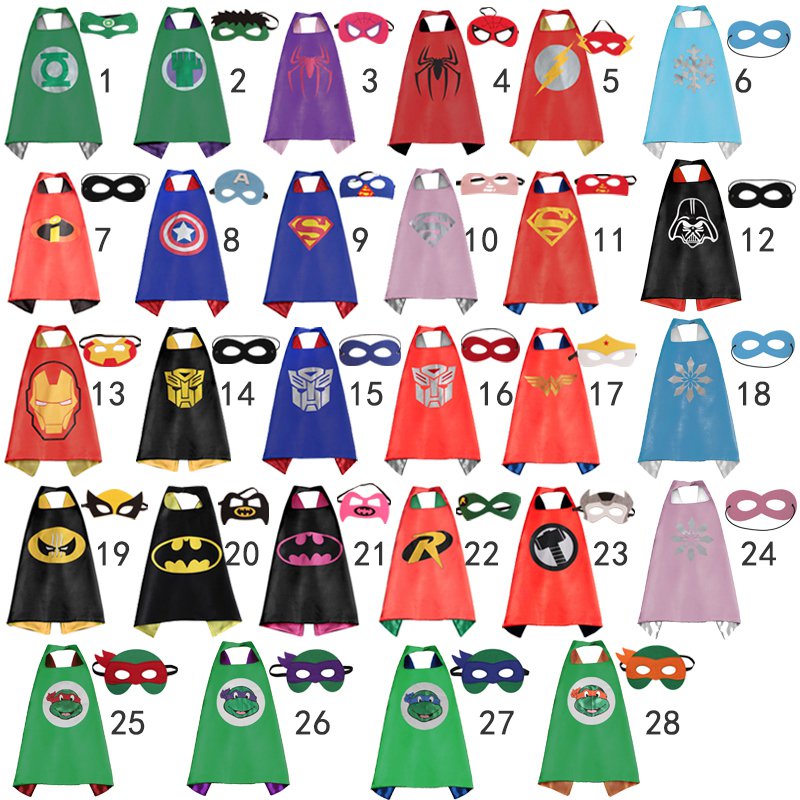 Superhero Cape and mask set 28 Designs Batman, Superman, Ninja Turtles, Captain America