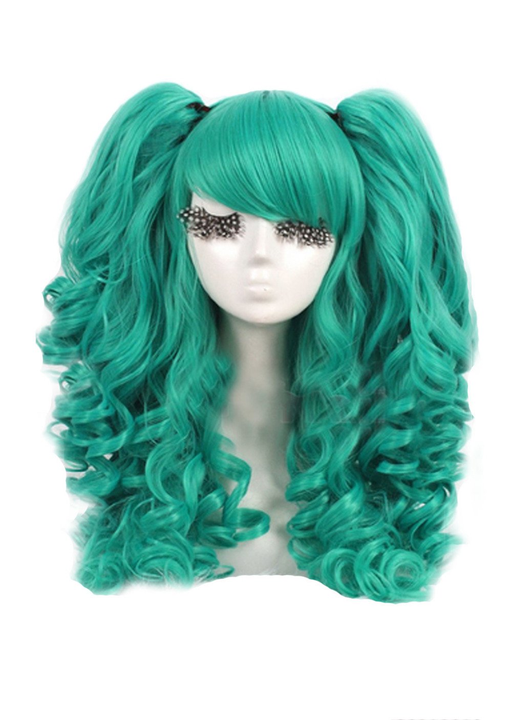 Anime 2 ponytail Green Female Adult Costume Wig Accessory Halloween Cosplay