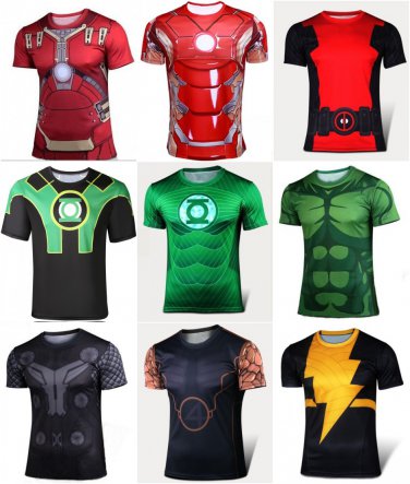 Marvel Superhero Sport Shirt 9 Choices Hulk Ironman Green Lantern Thor Wolverine SALE