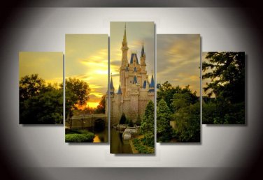 Cinderella's Castle Magical Disney Princess 5pc Wall Decor Framed Oil Painting