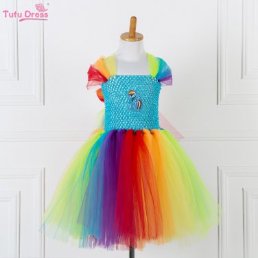 Rainbow My Little Pony Princess Tutu Dress Kids Girls Ball Gown 2T,3T,4T, 5,6,7,8,9,10,11,12