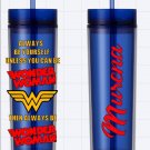 Wonder Woman Blue Custom Name Long Tumbler Sipper Cups