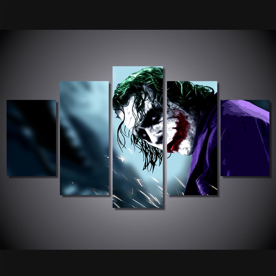 The Joker Batman DC Comics 5pc Wall Decor Framed Oil Painting Movie Art HD Superhero