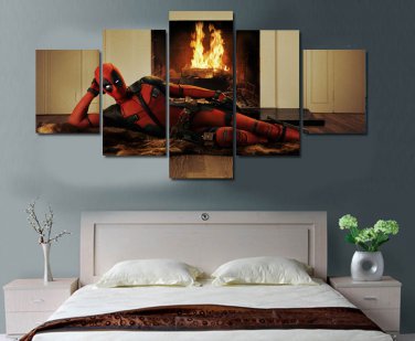 Deadpool Gaming Character 5pc Wall Decor Framed  Oil Painting #2 Superhero