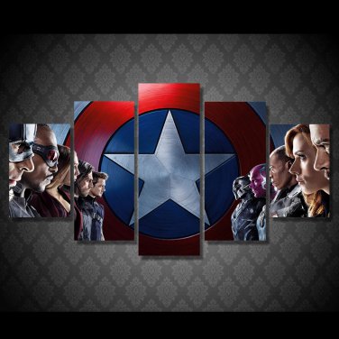 Captain America Movie Superhero Framed 5pc Oil Painting Wall Decor Comics DC Marvel HD