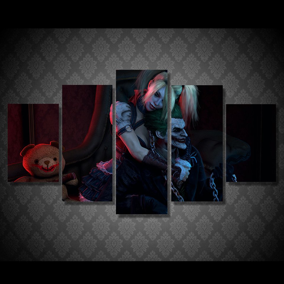 Harley Quinn and Joker Movie 5pc Framed Canvas Oil Painting Wall Decor 2 HD Superhero