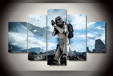 Star Wars Movie Storm Trooper Clone Scene 5pc Wall Decor Framed Oil Painting  HD