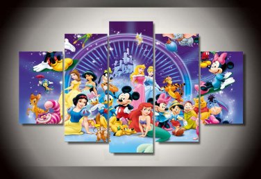 Disney Magic  Castle Characters Framed 5pc Oil Painting Wall Decor HD