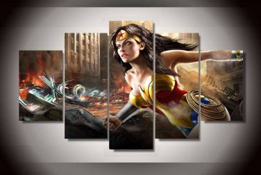 Wonder Woman Comics HD 5pc Wall Decor Framed Oil Painting Superhero