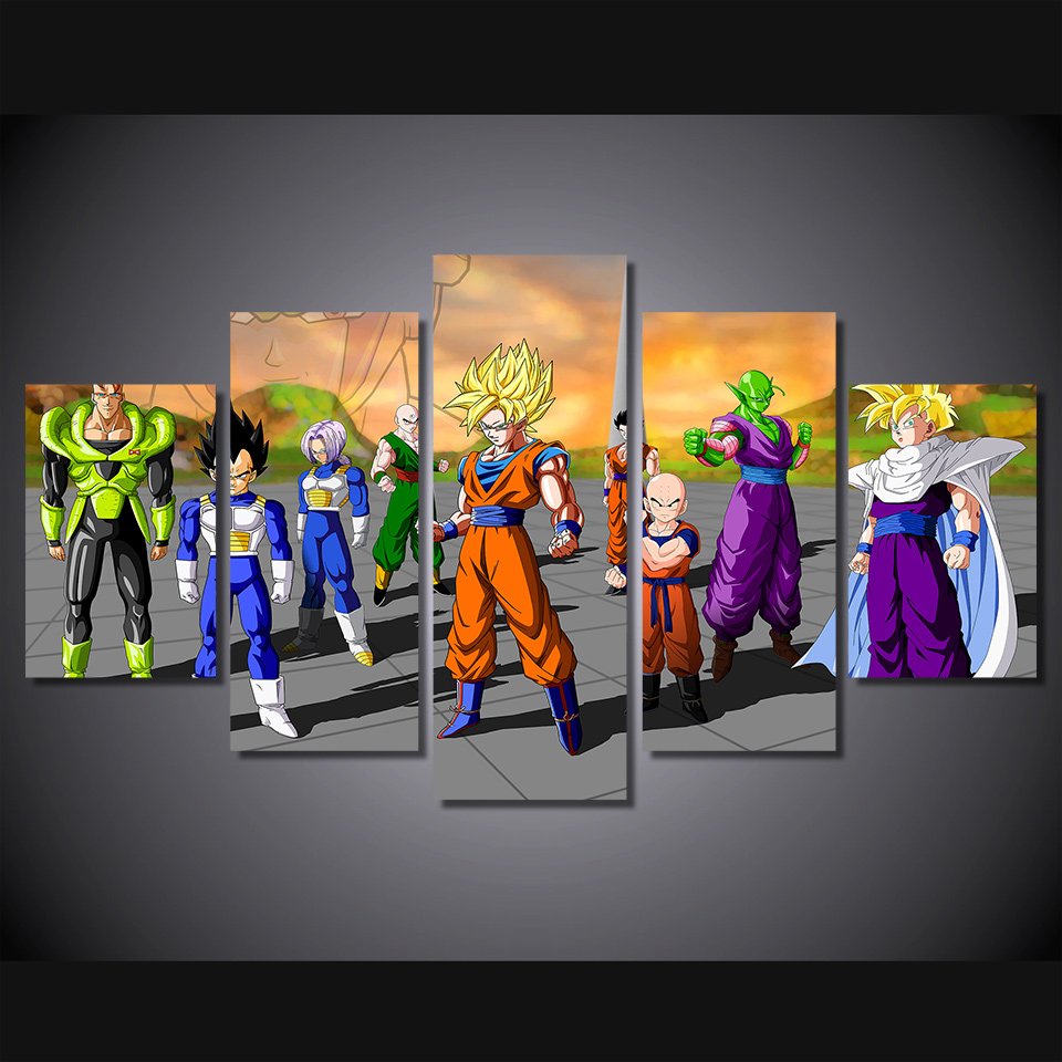Dragon Ball Z Main Characters HD Framed 5pc Oil Painting ...