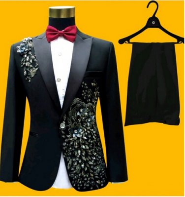 Mens Custom Design Black Tuxedo Suit Luxury  Attire Coat  Pants Tie-XS to 6xl Sale Ends SOON
