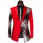 Mens Half solid half Sequence Single Breasted Tuxedo Suit RED Luxury Coat, Pants -XS to 5xl