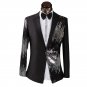 Mens Half solid half Sequence Single Breasted Tuxedo Suit BLACK Luxury Coat, Pants -XS to 5xl