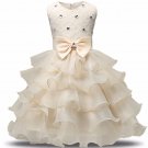 Stunning Flower Print Bow Fashion Princess Girls Child Ball Gown Ivory 6M-8